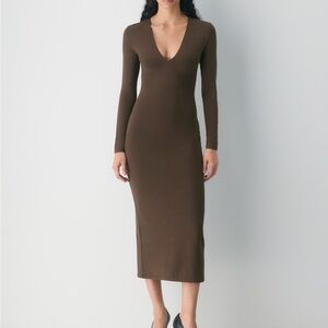 Aritzia Original Contour Palma Dress Mocha Brown Long Sleeve NWT